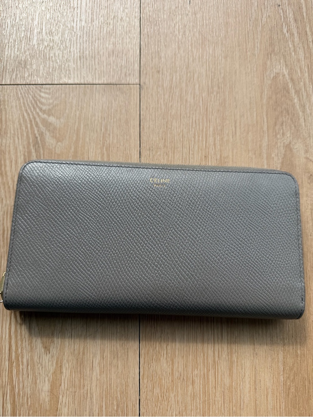 Celine Beige Saffiano Zip-Around Leather Wallet with Gold Logo